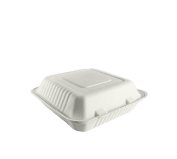 Compostable Bagasse 9” Striped Clamshell Meal Box