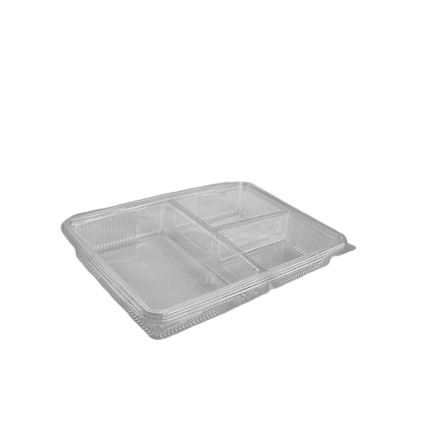 Somoplast 3 Compartment Clear Hinged Large Rectangular Container